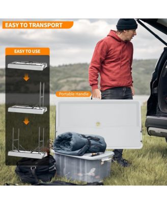 2-Tier Outdoor Portable Folding Ice Cooler Table with Removable Matching Skirt and Shelf