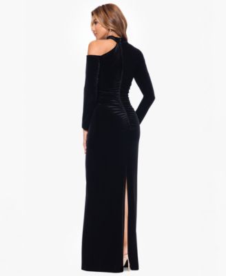 Women's Velvet Cold Shoulder Long Sleeve Gown