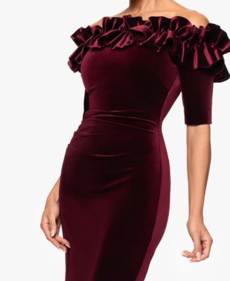 Women's Velvet Off The Shoulder Ruffle Cocktail Dress