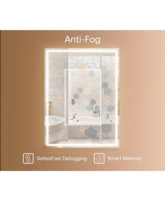 28x20 inch Moisture-Resistant Wood LED Lighted Defogger Adjustable Shelf Medicine Cabinet with Mirror