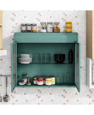 2-Door Wall-Mounted Metal Cabinet Tempered Glass Shelves
