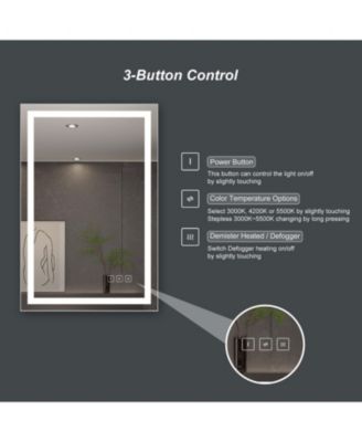 24 x 36 inch LED Lighted Bathroom Mirror, Wall Mounted Dimmable Makeup Vanity Mirror, Tempered Glass Anti-Fog Mirror, 3-Color Adjustable Warm/Natural/White Light, Horizonal & Vertical, ETL Listed