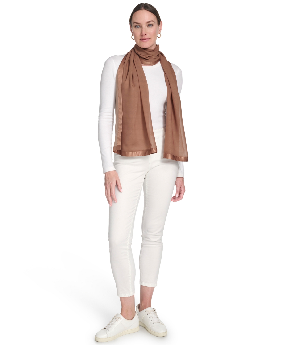 Calvin Klein Elegant Satin-trim Chiffon Evening Wrap In Brown