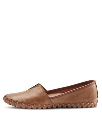 Kathaleta Leather Slip-On Comfort Flats with V-Elastic Notch, Arch Support & Removable Insole