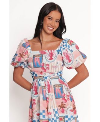 Women's Clo Puff Sleeve Midi Dress - Pink Blue