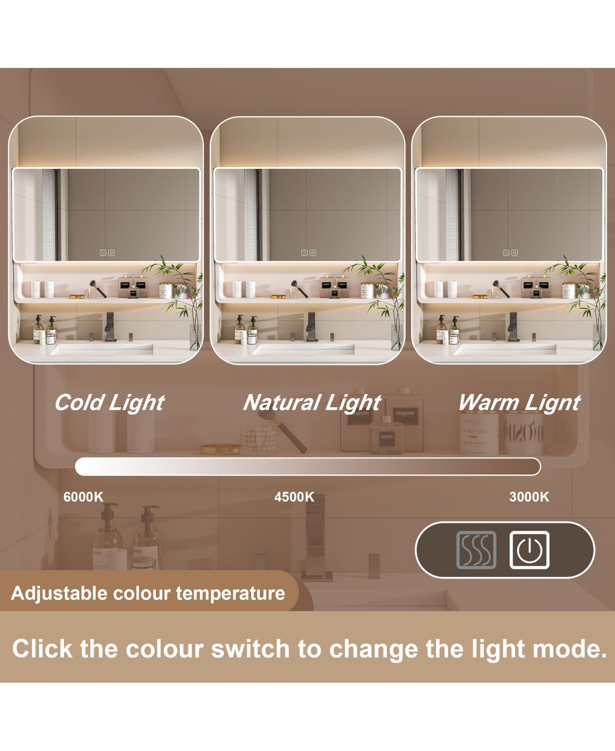 Slickblue Led Bathroom Cabinet with Aluminium Frame, Mirror, Defogger, and Storage