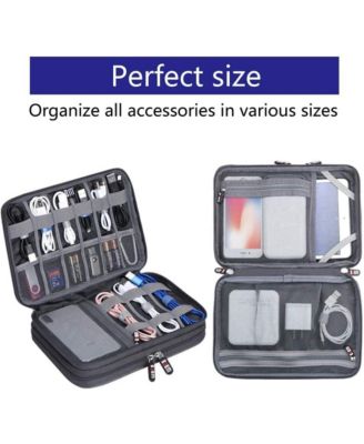 Double Layer Electronics Organizer Bag - Travel Cable Storage Case for USB Drives, SD Cards, Charging Cords & Mini Tablets