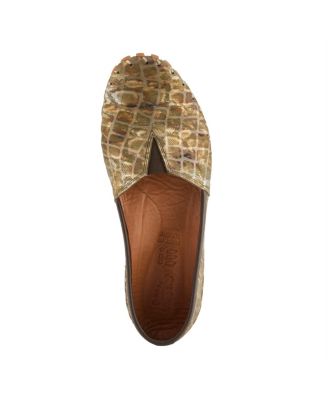Kathaleta-Spice Metallic Croco Slip-On Leather Flats with Removable Insole & Arch Support