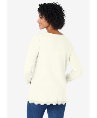 Plus Size Layered-Look Lace Trim Tee