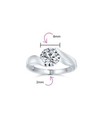 Modern 3CT Round CZ Tension Set Solitaire Promise Ring with Plain Band in Sterling Silver