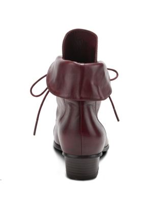 Galil Polished Leather Lace-Up Bootie with Fold-Over Cuff and Stacked Heel