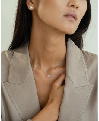 Sterling Silver 18k Gold Plated Eleanor Single Cultured Pearl Necklace & Stud Earrings Set