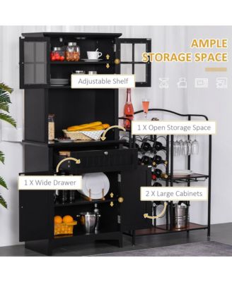 Wooden Kitchen Storage Cabinet with Adjustable Shelves for Dining Room and Pantry