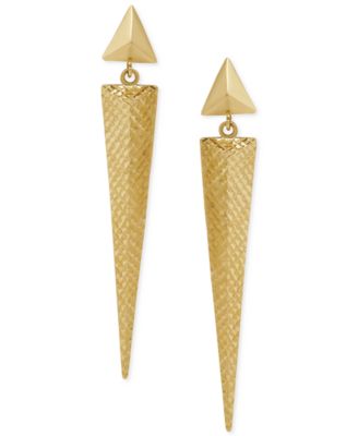 Italian Gold - Pyramid Patterned Geometric Drop Earrings in 14k Gold