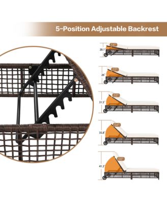 - Set of 2 Adjustable Rattan Pool Lounge Chairs with Wheels - Brown