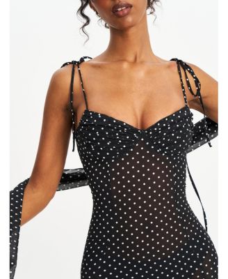 Women's Yadira Black Base Polka Dot Chiffon Maxi Dress