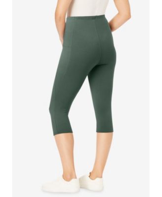 Women's Plus Size Stretch-Cotton Knit Pull-On Pocket Capri Leggings