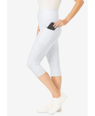 Women's Plus Size Stretch-Cotton Knit Pull-On Pocket Capri Leggings
