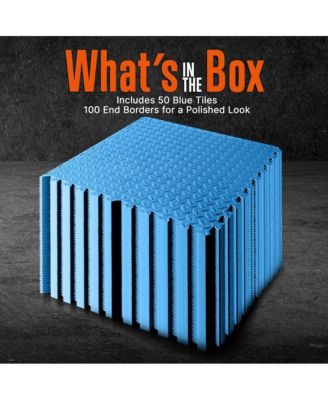 EVA Foam Interlocking Tiles - Thick Puzzle Exercise Mat 50 Pcs Non-Skid Protective Flooring for Gym Workouts, Blue