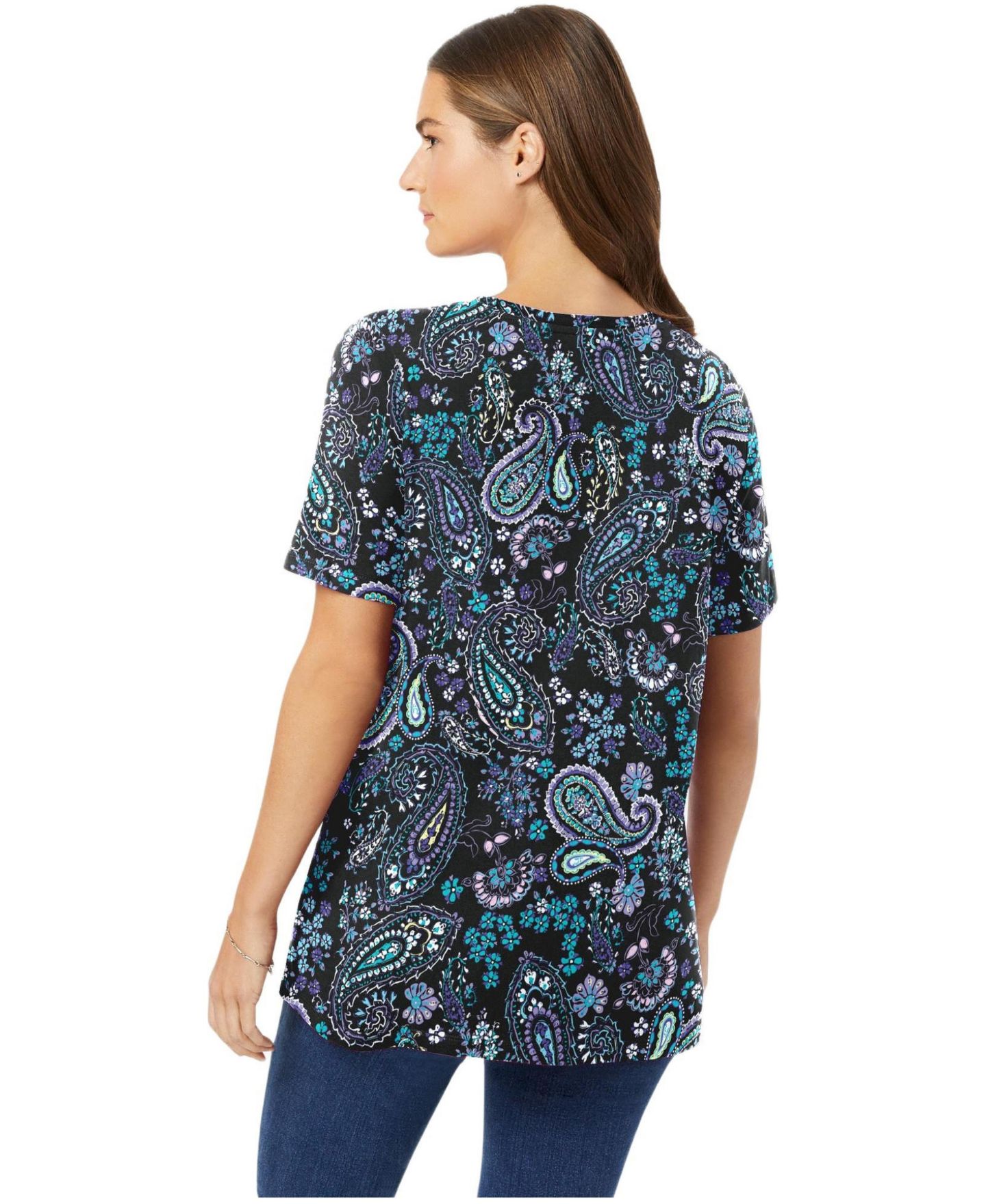 Женская футболка Woman Within Within Perfect Printed Short-Sleeve Crewneck, цвет: Чёрный — фото 2