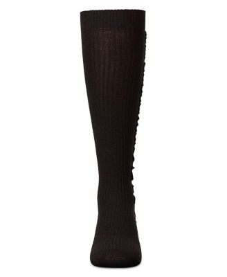 Little Girls Ribbed Cotton-Rich Knee Sock with Wavy Line Ruffle