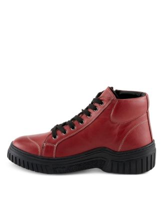 LOEVA Leather High-Top Sneaker Boot with Removable Insole and Zipper Access