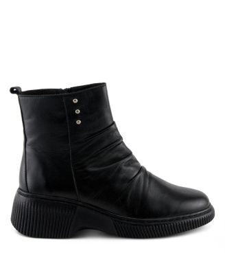 Nayana Leather Bootie with Ruching Detail, Removable Insole, and Lugged Sole