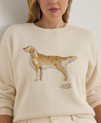 Plus Size Intarsia-Knit Golden Retriever Crewneck Sweater