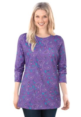 Plus Size Within Perfect Printed Long-Sleeve Crewneck Tee