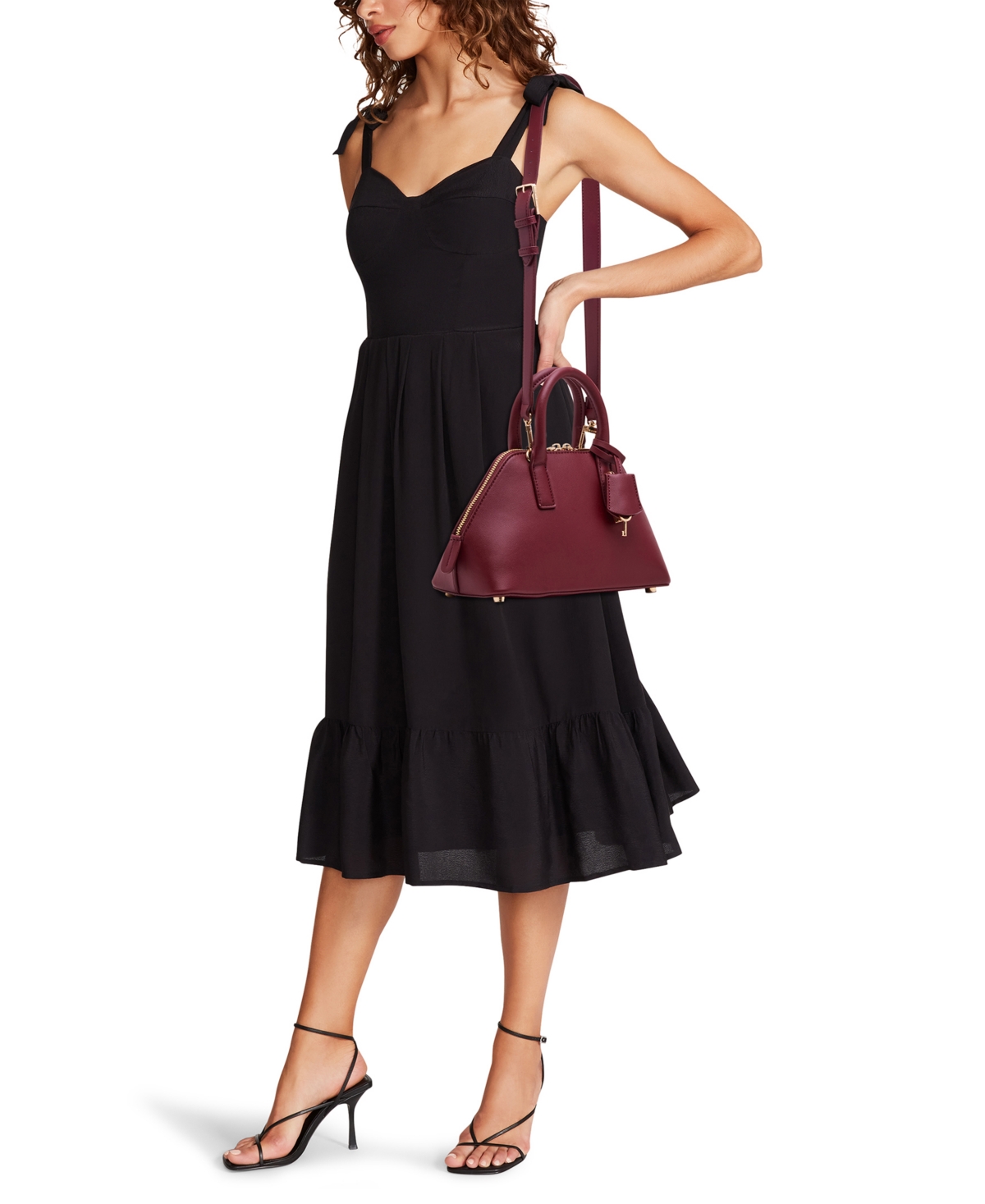 Anne Klein Convertible Strap Small Angled Bowler Bag In Burgundy