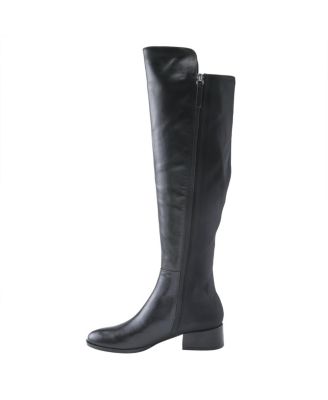 Rider Over-the-Knee Leather Boot with Stretch Back Panel and Leather-Wrapped Heel