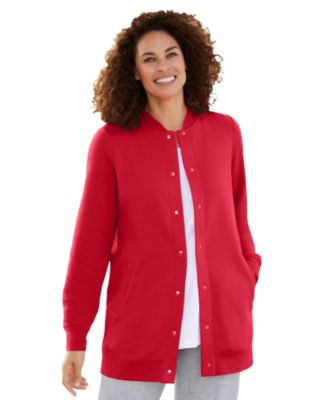 Plus Size Fleece Baseball Jacket