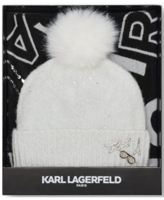 KARL LAGERFELD PARIS - Women's Boxed 2-Piece Karl Jumble Muffler And Sequin Knit Beanie Gift Set