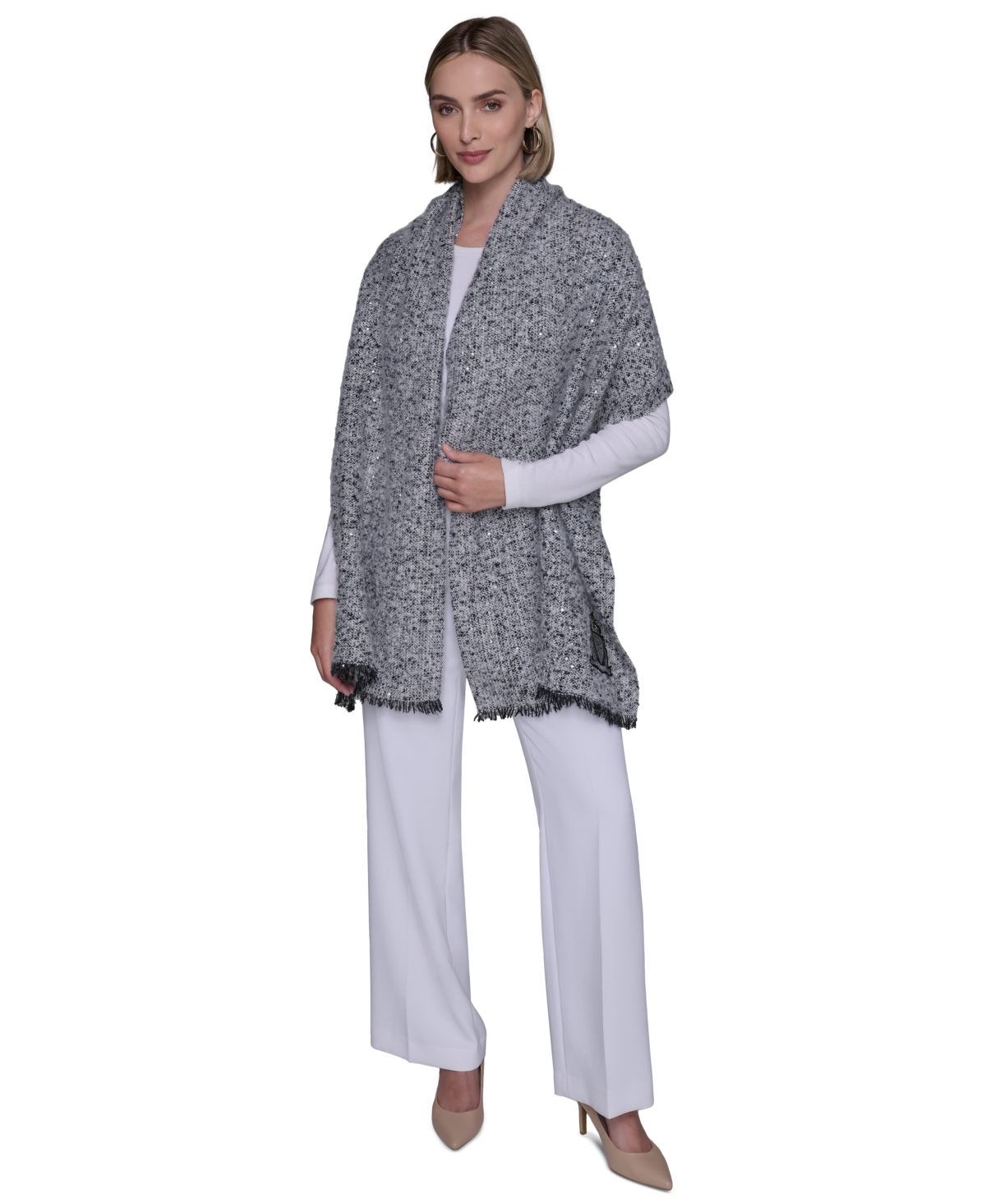 Karl Lagerfeld Women's Tweed Woven Scarf In Gray