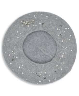 Women's Crystal Stud Detail Beret Hat