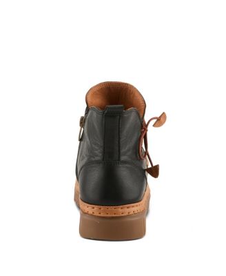 Vandis Ruched Leather Ankle Bootie with Side Lace Detail and Arch Support Insole