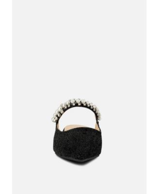 GEODE Pearl Embellished Slip On Mules