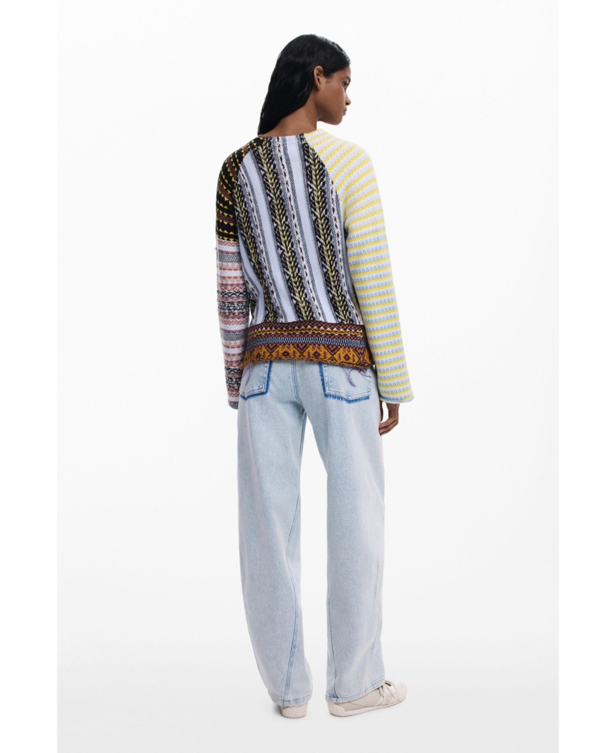 Desigual Pieced Mixed Stripe Sweater In Multi