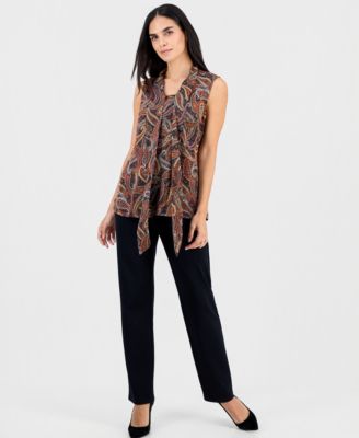 Petite Paisley Print Sailor Tie Blouse