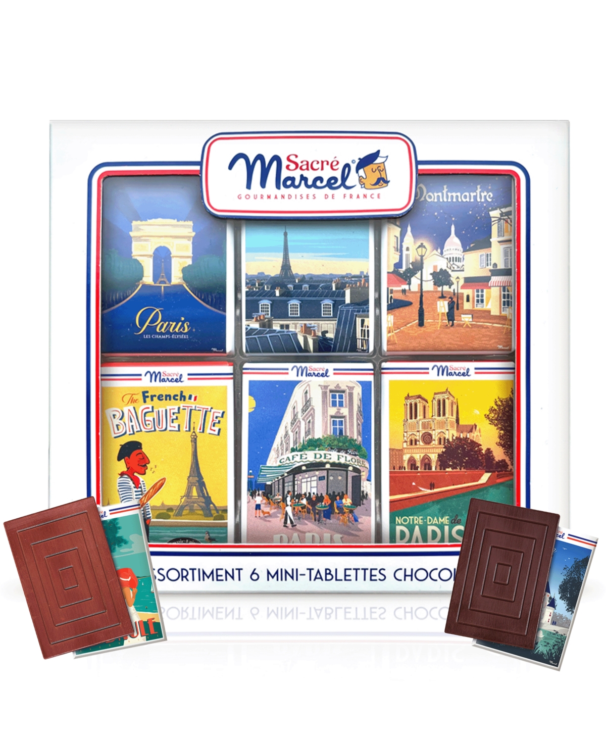Sacre Marcel Map of France Gift Box with 6 Mini Chocolate Bars, 1.76oz