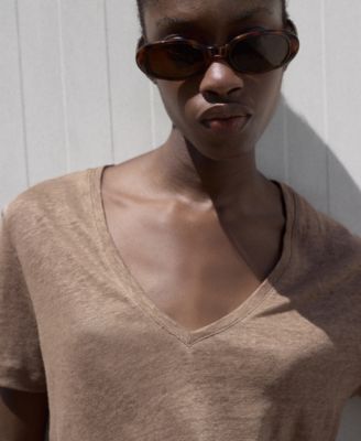 Women's V-Neck Linen T-Shirt