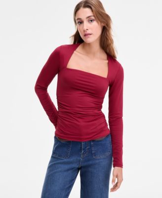 Women's Square-Neck Ruched Knit Top, Macy's Exclusive