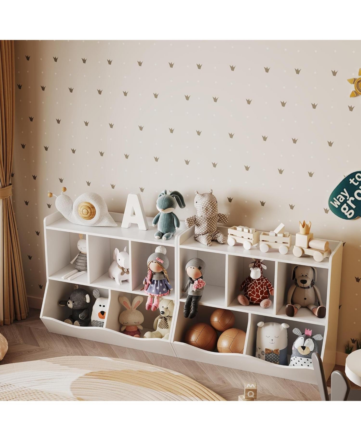 gaomon Stylish Wooden Toy Shelf, Toy Storage and Organization Shelf, Double-Layer Children's Bookshelf, Ideal for Game Rooms and Corridors, White