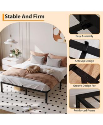 14 Inch Metal Queen Bed Frame with Rounded Corner, Heavy Duty Non-Slip Bed Frame with Steel Slats, No Box Spring Required Noise-Free Easy Assembly, 9-Leg Bed Base, Black