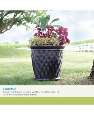 Willow 18" Plastic Decorative Wicker Patio Planter Pot, Java (3 Pack)
