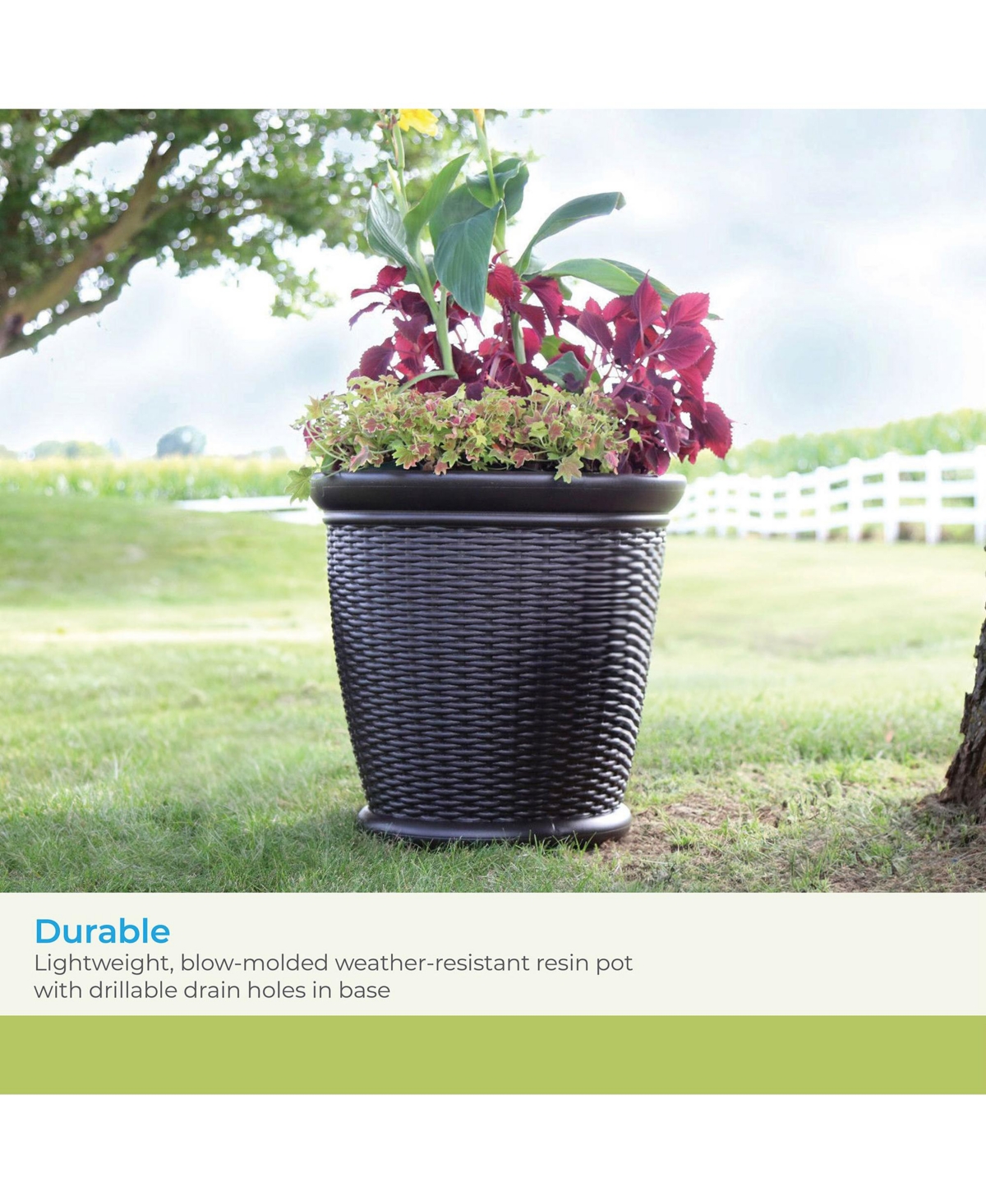 Suncast Willow 18" Plastic Decorative Wicker Patio Planter Pot, Java (3 Pack)