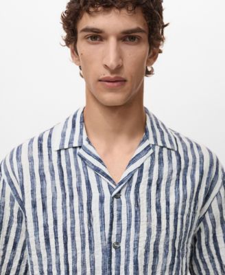 Men's Short-Sleeved Striped Cotton Shirt