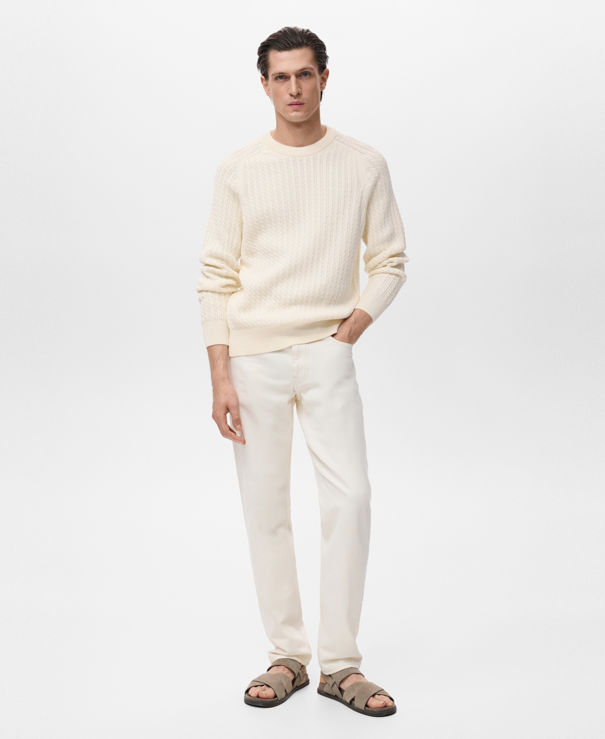 Mango Men's Cotton Braided Sweater In Neutral