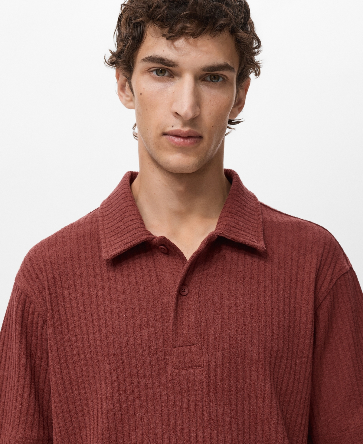 Mango Men's Textured Knitted Polo Shirt In Brown