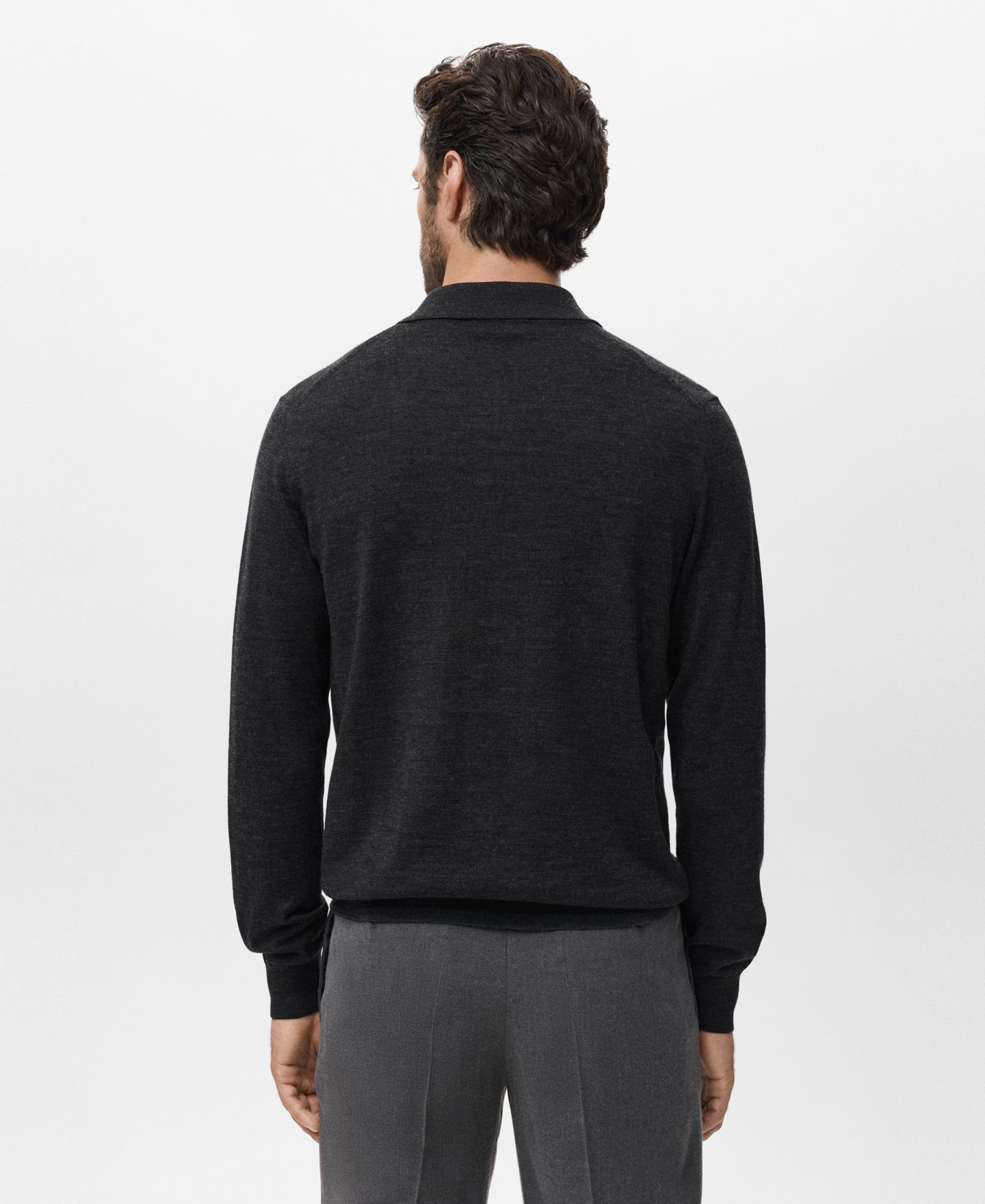 Мужской кардиган MANGO Merino Wool, цвет: Тёмный меланжевый серый — фото 6